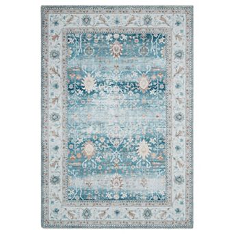 Garvee Vintage Floral Medallion Area Rug Distressed Low Pile Washable Non Slip Mat for Home Décor
