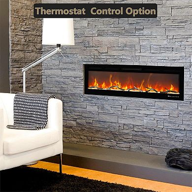 Recessed and Wall Mounted 50 Inch Electric Fireplace Heater with Multicolor Flame