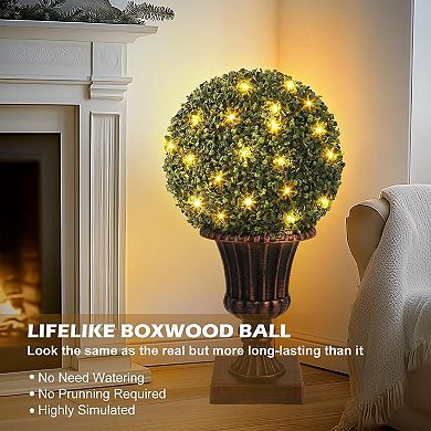 2pcs 16" Artificial Topiary Ball,Pre-Lit Artificial Topiary Plant with Lights,Timer&Remote Control