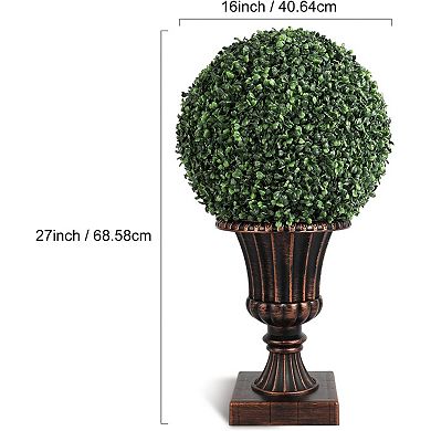 2pcs 16" Artificial Topiary Ball,Pre-Lit Artificial Topiary Plant with Lights,Timer&Remote Control