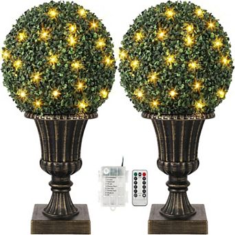 2 pc 16" Artificial Topiary Ball,Pre-Lit Artificial Topiary Plant with Lights,Timer&Remote Control