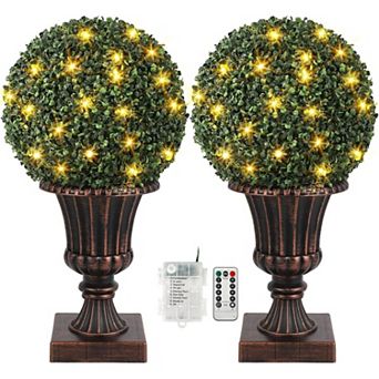 2 pc 16" Artificial Topiary Ball,Pre-Lit Artificial Topiary Plant with Lights,Timer&Remote Control