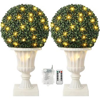 2 pc 16" Artificial Topiary Ball,Pre-Lit Artificial Topiary Plant with Lights,Timer&Remote Control