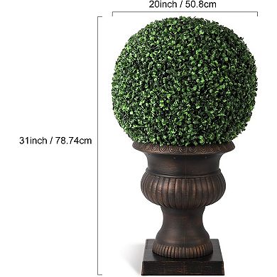2 Pcs 20” Artificial Plant Topiary Ball with Light, All-Year Green Faux Boxwood Decorative Ball