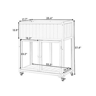 Whisen 35.4" Outdoor & Indoor Storage, Mini Wood Cold Frame with 2 Doors and Wheels