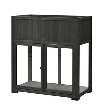 Whisen 35.4" Outdoor & Indoor Storage, Mini Wood Cold Frame with 2 Doors and Wheels