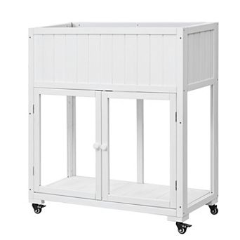 Whisen 35.4" Outdoor & Indoor Storage, Mini Wood Cold Frame with 2 Doors and Wheels