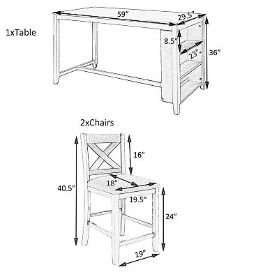 Whisen Rustic 5 Pieces Counter Height Dining Room Wooden Bar Table Set with 4 Chairs