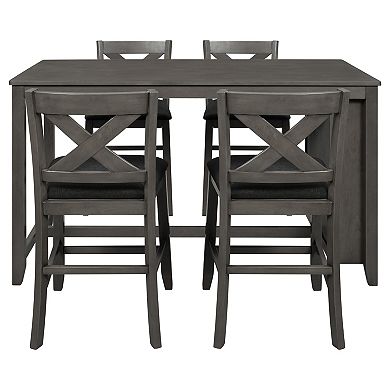 Whisen Rustic 5 Pieces Counter Height Dining Room Wooden Bar Table Set with 4 Chairs