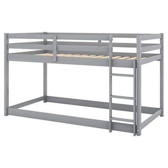Whisen Stylish and Simple Twin over Twin Floor Low Bunk Bed with Ladder