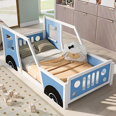 Whisen Playful Classic Car-Shaped Platform Bed with Decorative Wheels