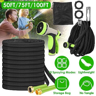 50FT Garden Hose Free Lightweight with 10-Pattern Nozzle & Storage Bag