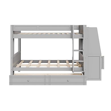 Whisen Full size Multifunctional Bunk Bed with 2 Drawers, Desk and Bookshelves