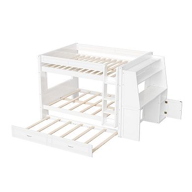 Whisen Full size Multifunctional Bunk Bed with Trundle, Desk and Bookshelves