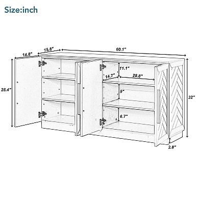 Whisen Retro 4-door Sideboard with Adjustable Shelves and Silver Handles
