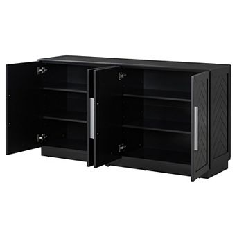 Whisen Retro 4-door Sideboard with Adjustable Shelves and Silver Handles