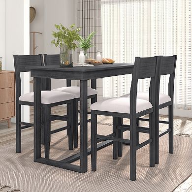 Whisen Farmhouse 5-Piece Compact Counter Height Dining Table Set with 1 Table and 4 Chairs