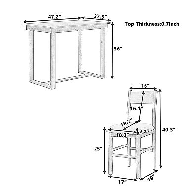 Whisen Farmhouse 5-Piece Compact Counter Height Dining Table Set with 1 Table and 4 Chairs