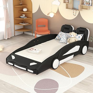 Whisen Twin Size Race Car-Shaped Platform Bed with Wheels