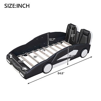 Whisen Twin Size Race Car-Shaped Platform Bed with Wheels