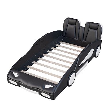 Whisen Twin Size Race Car-Shaped Platform Bed with Wheels