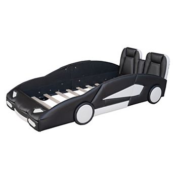 Whisen Twin Size Race Car-Shaped Platform Bed with Wheels