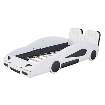 Whisen Twin Size Race Car-Shaped Platform Bed with Wheels