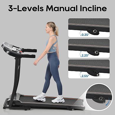 Whisen 2.5HP Quiet Folding Treadmill with Pulse Sensor, 3 Level Incline and 12 Preset Programs