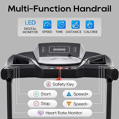 Whisen 2.5HP Quiet Folding Treadmill with Pulse Sensor, 3 Level Incline and 12 Preset Programs