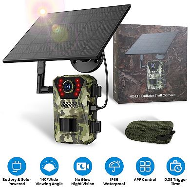 4G 4K Solar Trail Camera Motion-Activated, Waterproof, 140° View, Night Vision, APP Control
