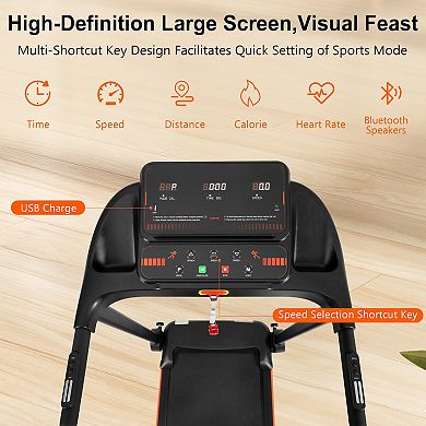 Whisen 2.5HP Quiet Folding Treadmill with Heart Rate Sensor, USB Charge Station, Bluetooth Speaker