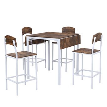Whisen 5 pc Metal Counter Height Extendable Drop Leaf Dining Table Set with Dining Chairs for 4