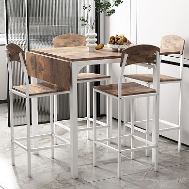 Whisen 5-piece Metal Counter Height Extendable Drop Leaf Dining Table Set with Dining Chairs for 4