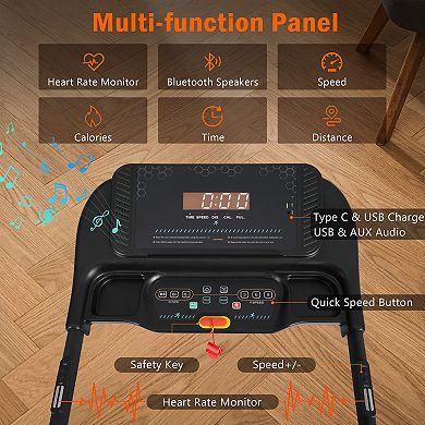 Whisen 3.0 HP Hydraulic System Auto-Folding Treadmill with TypeC & USB Charge, Bluetooth Speaker