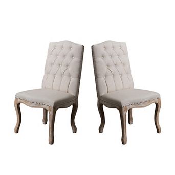 Tufted Fabric Weathered Hardwood Dining Chairs (Set of 2) by Christopher Knight Home
