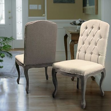 Tufted Fabric Weathered Hardwood Dining Chairs (Set of 2) by Christopher Knight Home