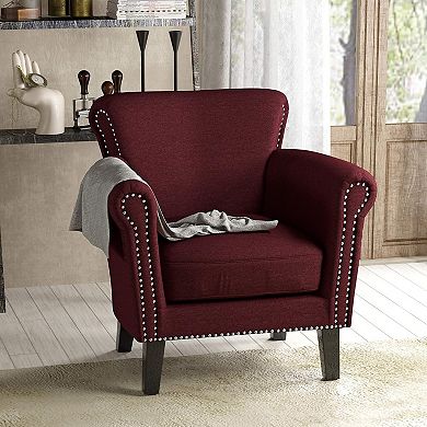 Vivian Upholstered Club Chair in Burgundy Fabric by Christopher Knight Home