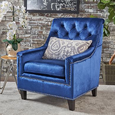 Jaclyn Tufted Velvet Club Chair in Navy Blue by Christopher Knight Home