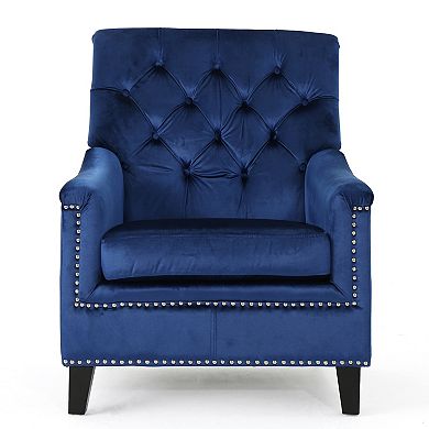 Jaclyn Tufted Velvet Club Chair in Navy Blue by Christopher Knight Home