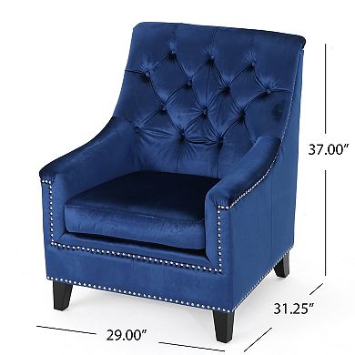 Jaclyn Tufted Velvet Club Chair in Navy Blue by Christopher Knight Home