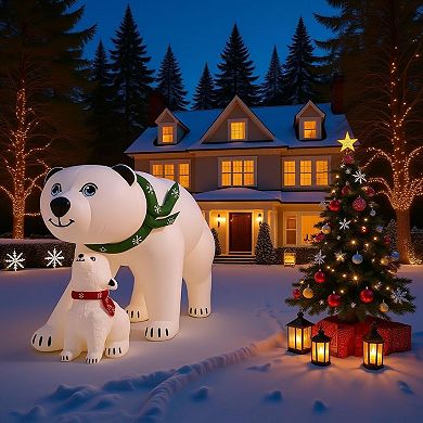 16' Animated Inflatable Polar Bear Mother & Cub lightshow