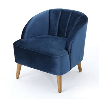 Amaia Mid-Century Velvet Club Chair in Antique Navy Blue by Christopher Knight Home