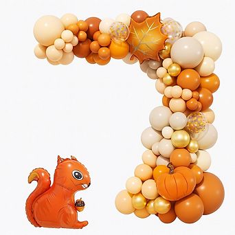 Fall Balloon Arch Kit with Squirrel, Maple Leaf, Pumpkin Foil & Confetti for Baby Showers & Parties