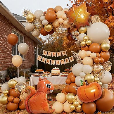 Fall Balloon Arch Kit with Squirrel, Maple Leaf, Pumpkin Foil & Confetti for Baby Showers & Parties