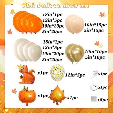 Fall Balloon Arch Kit with Squirrel, Maple Leaf, Pumpkin Foil & Confetti for Baby Showers & Parties