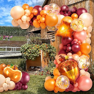 Fall Balloon Arch Kit - 164 Pcs for Baby Showers, Thanksgiving, & Autumn Events with Maple Leaf