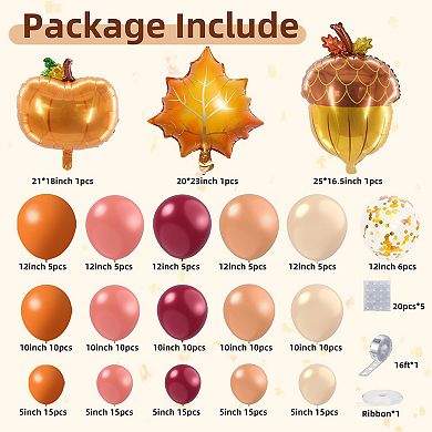 Fall Balloon Arch Kit - 164 Pcs for Baby Showers, Thanksgiving, & Autumn Events with Maple Leaf