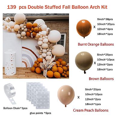 139-Pc Fall Balloon Arch Kit - Burnt Orange, Terracotta & Rust for Thanksgiving/Autumn Parties