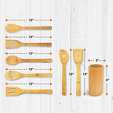 Cheer Collection 8 Piece Wood Cooking Utensil Set with Holder for Nonstick Pots and Daily Cooking