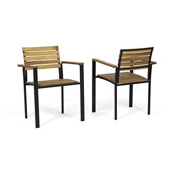 Laris Outdoor Acacia Wood and Iron Dining Chairs (Set of 2) by Christopher Knight Home
